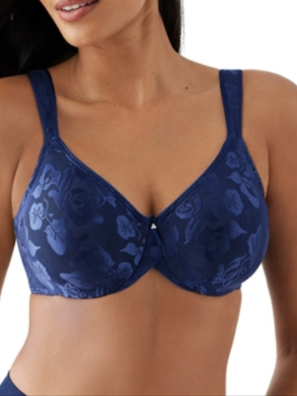 Wacoal 85567 Awareness Navy Floral Jacquard Underwire Bra Sz 34D Full Figure